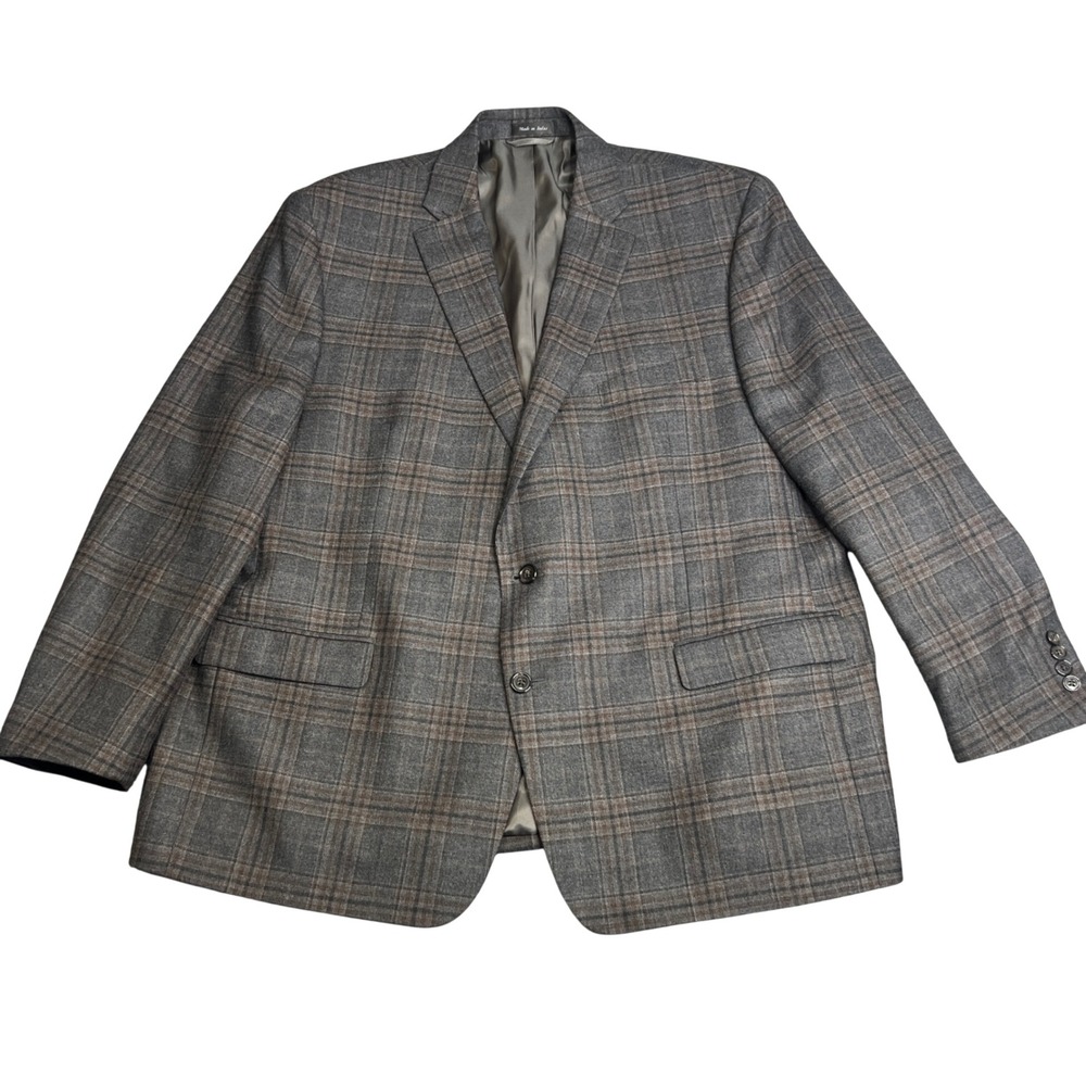 Lauren Ralph Lauren Mens 50R Grey Brown Plaid 100% Wool Natural Stretch Blazer